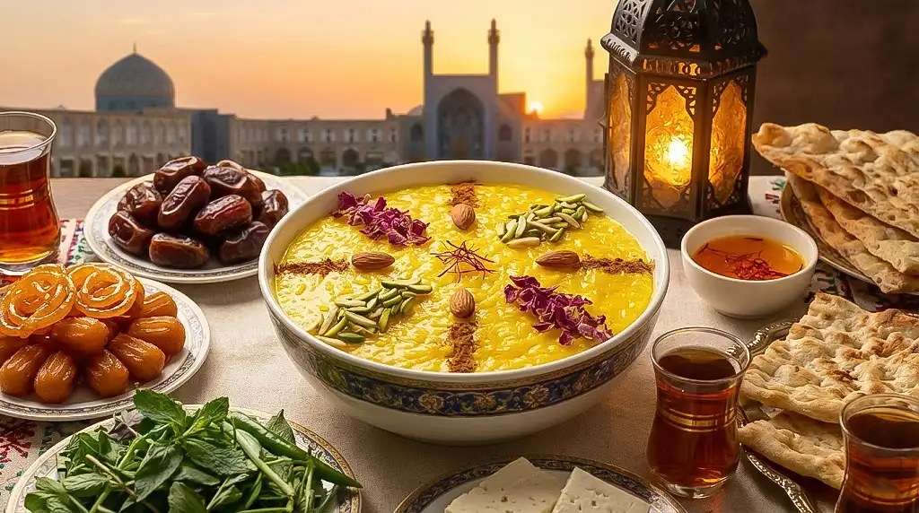 طرز تهیه شیر برنج زعفرانی مجلسی با برنج نیم‌دانه توسکا؛ دسری خوش‌رنگ و معطر برای تزیین سفره افطار و نذری