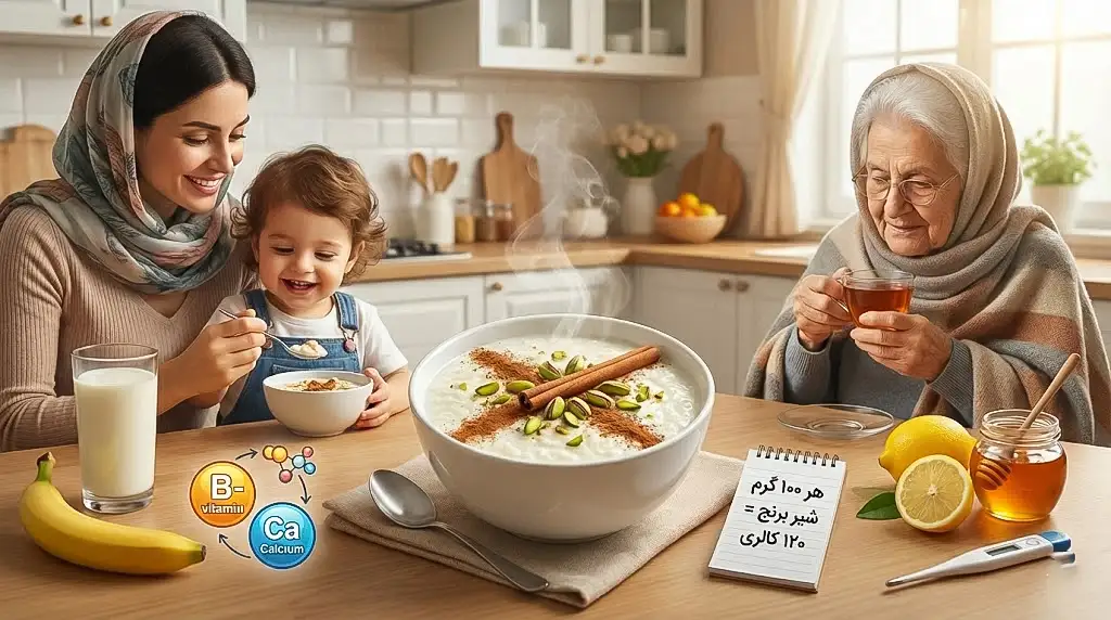 بررسی میزان کالری، ویتامین B و کلسیم در شیر برنج؛ یک دسر مقوی و درمانی تهیه شده با برنج نیم‌دانه برای تقویت سیستم ایمنی