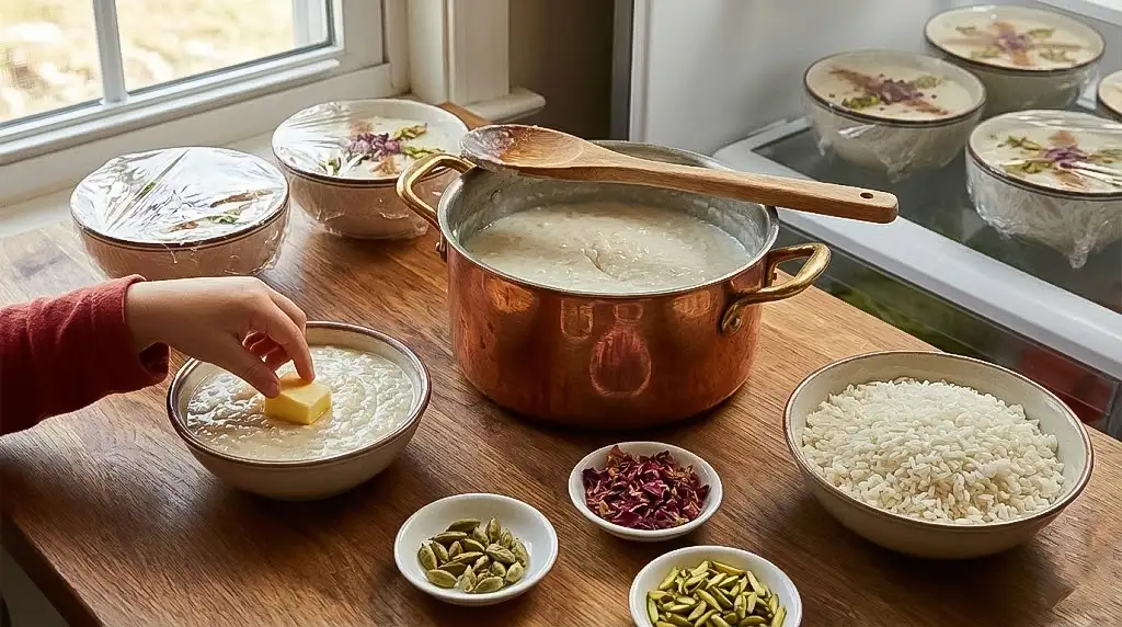 فوت و فن خوشمزه شدن شیر برنج مجلسی و ترفند نگهداری آن در یخچال با سلفون