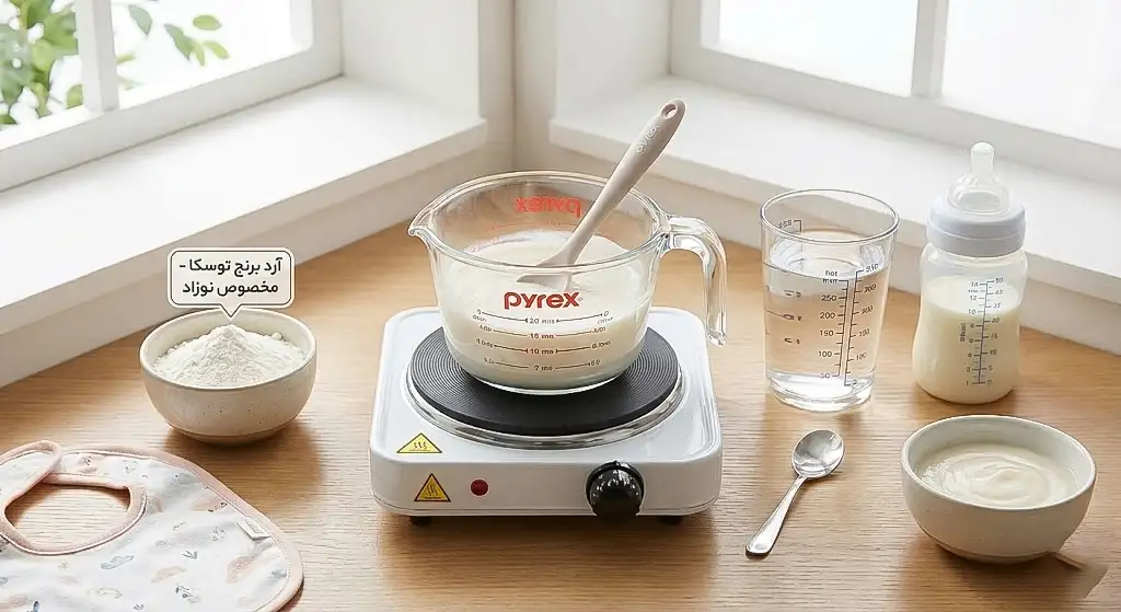 واد لازم و بهداشتی در طرز تهیه فرنی با آرد برنج برای نوزادان به عنوان غذای کمکی