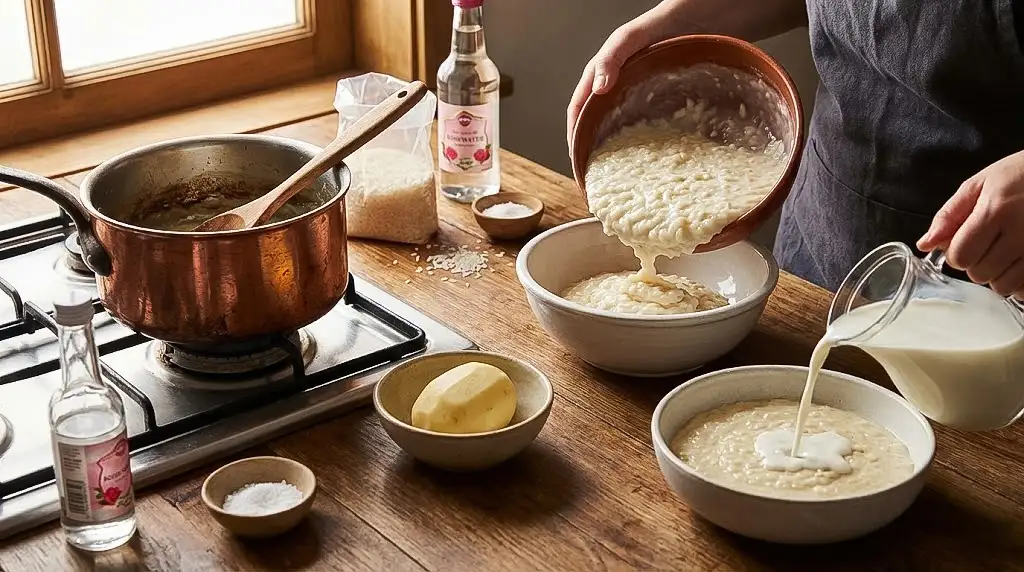 تنظیم غلظت و فوت و فن پخت شیر برنج رستورانی با برنج نیم دانه